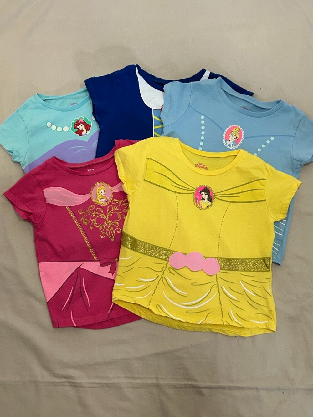 Bundle: (5) Princess themed shirts - Size 7/8